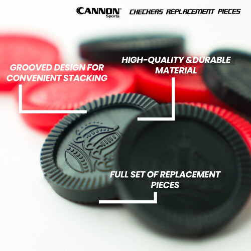 Cannon Sports Black & Red Checkers Replacement Pieces - Plastic & Stackable for Board Game 1