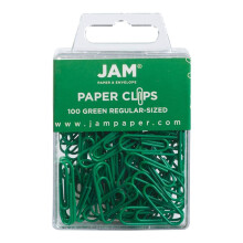 JAM PAPER Värikkäät vakiopaperiliittimet - tavalliset 1 tuuma - vihreät paperiliittimet - 100/pakkaus
