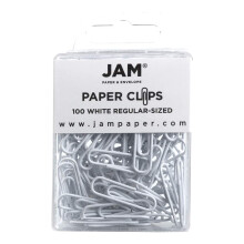 JAM PAPER Värikkäät vakiopaperiliittimet - tavalliset 1 tuuma - valkoiset paperiliittimet - 100 kpl/pakkaus