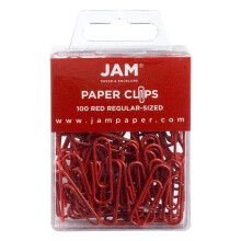 JAM PAPER Värikkäät vakiopaperiliittimet - tavalliset 1 tuuma - punaiset paperiliittimet - 100 kpl / pakkaus
