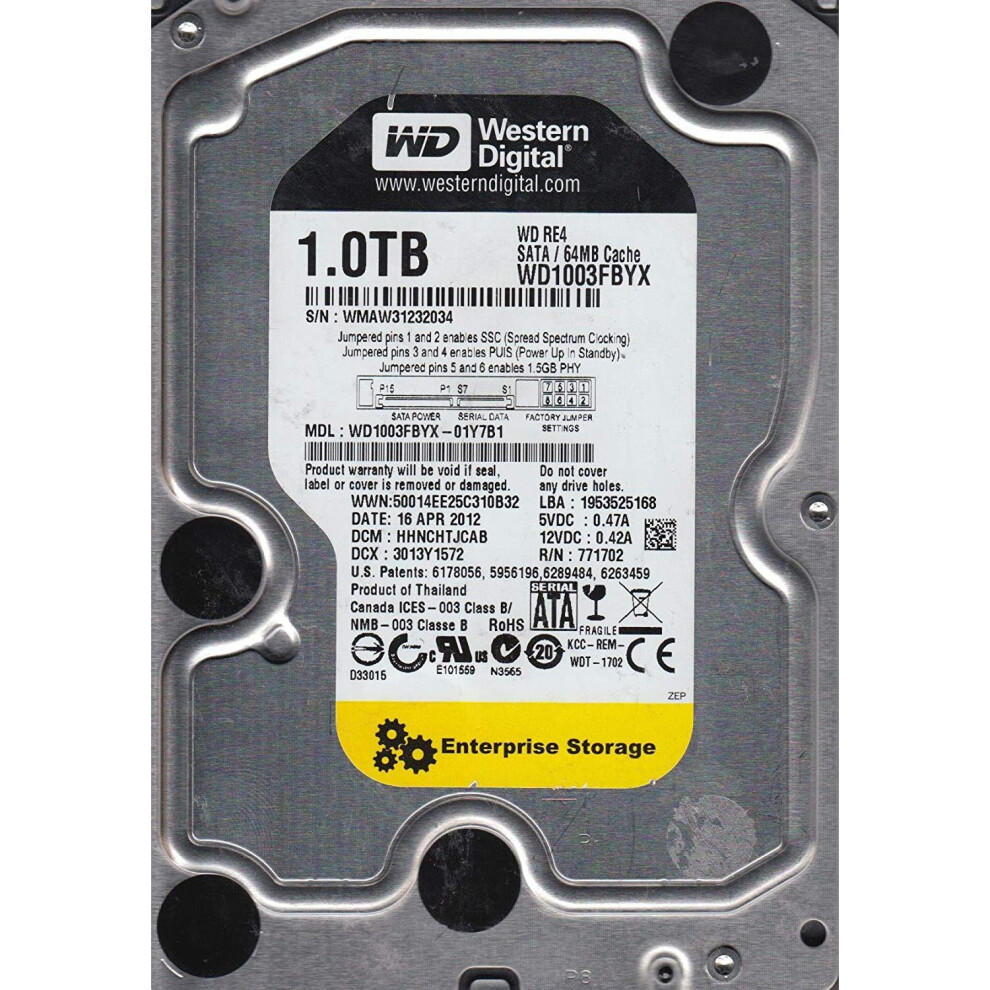 Wd Re4 1 Tb Enterprise Hard Drive: 3.5 Inch 7200 Rpm Sata Ii 64 Mb Cache (Wd1003fbyx) (Old Model) 718037761725