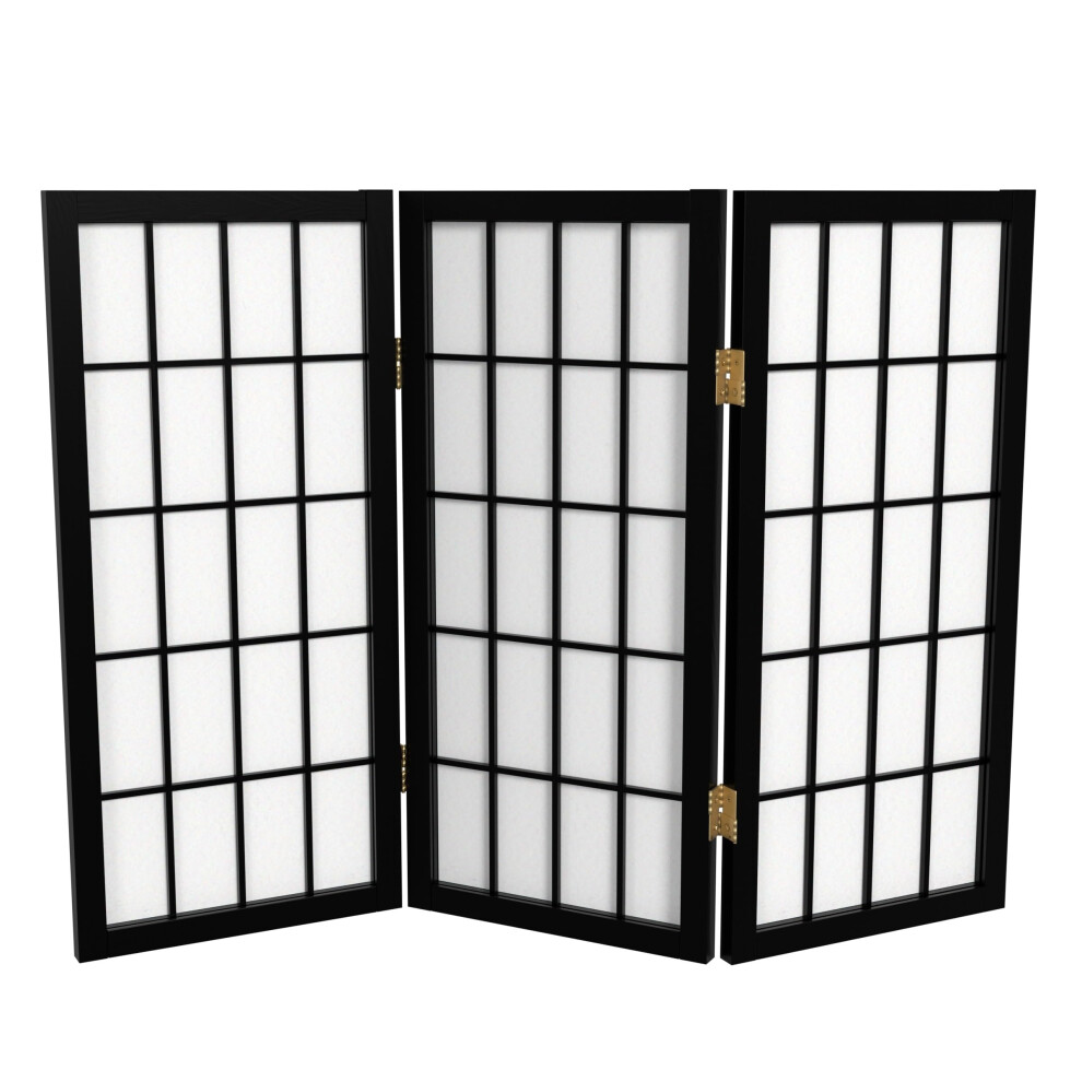 Paravent Shoji de 60 cm (2 pi) pour fen   tre de bureau - Noir - 3 panneaux