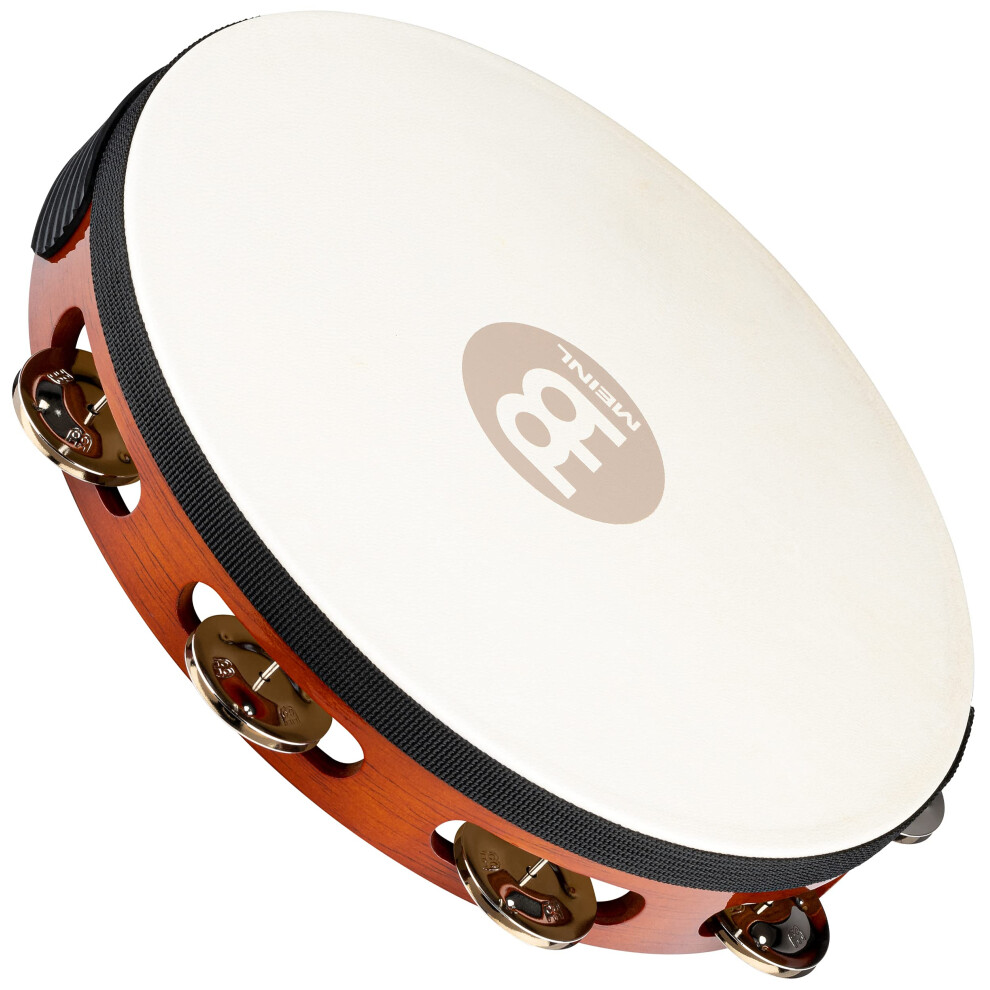 Meinl Percussion TAH1AB Traditional 10-Inch Wood Tambourine with Goat Skin Head and Steel Jingles 1 Row