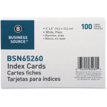 Business Source 65260 -indeksikortit, tavalliset 90 lb. 4 tuumaa x 6 tuumaa 100/PK valkoinen