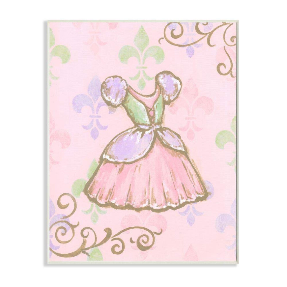 Plaque murale rectangulaire       La chambre des enfants       de Stupell, robe de princesse avec fleur de lys sur fond rose