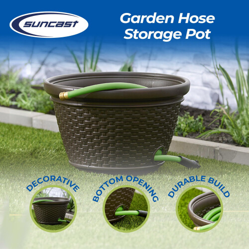 Suncast Suncast Plastic Wicker Buiten Tuinslang Opberghouder voor 100 Voet Slangen, Java 1