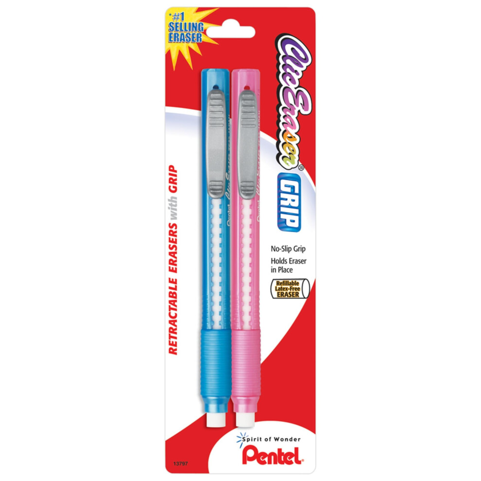 Pentel Clic Erasers  Assorted Barrel Colors  Pack Of 2