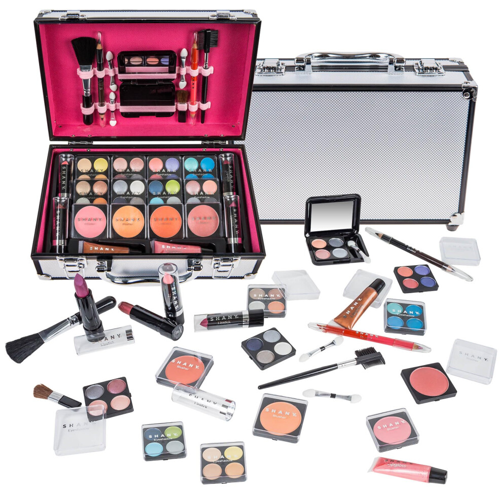 SHANY Carry All Makeup Train Case with Pro Makeup Set Makeup Brushes Lipsticks Eye Shadows Blushes Powders and more - Reusable Makeup Storage Or