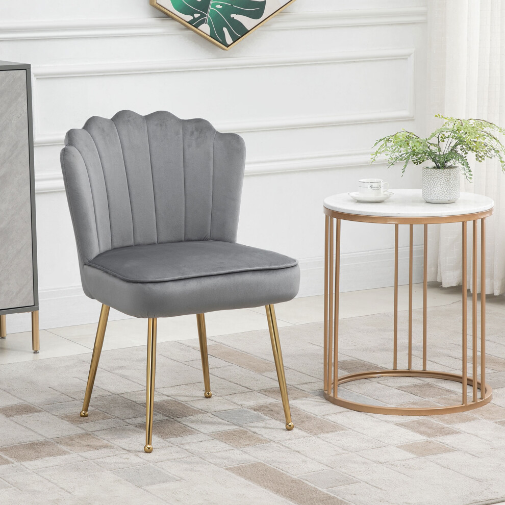 Homcom Velvet-Feel Shell Accent Chair Home Bedroom Lounge Metal Legs Grey