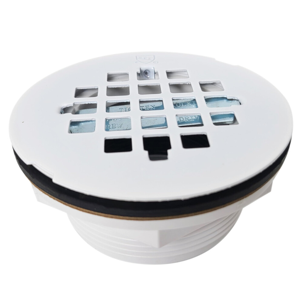 Westbrass D206p-50 2"""" No-Caulk Pvc Compression Shower Drain With 4-1/4"""" Round Grid Cover Powder Coat White 747028433976
