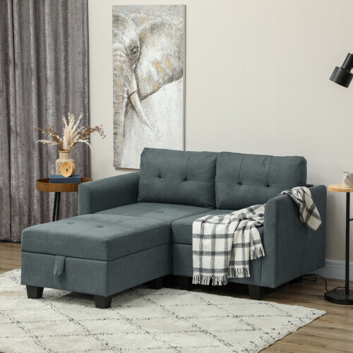 Homcom HOMCOM Modular Sectional Sofa with Storage, 2 Seater Sofa Set, Dark Grey
