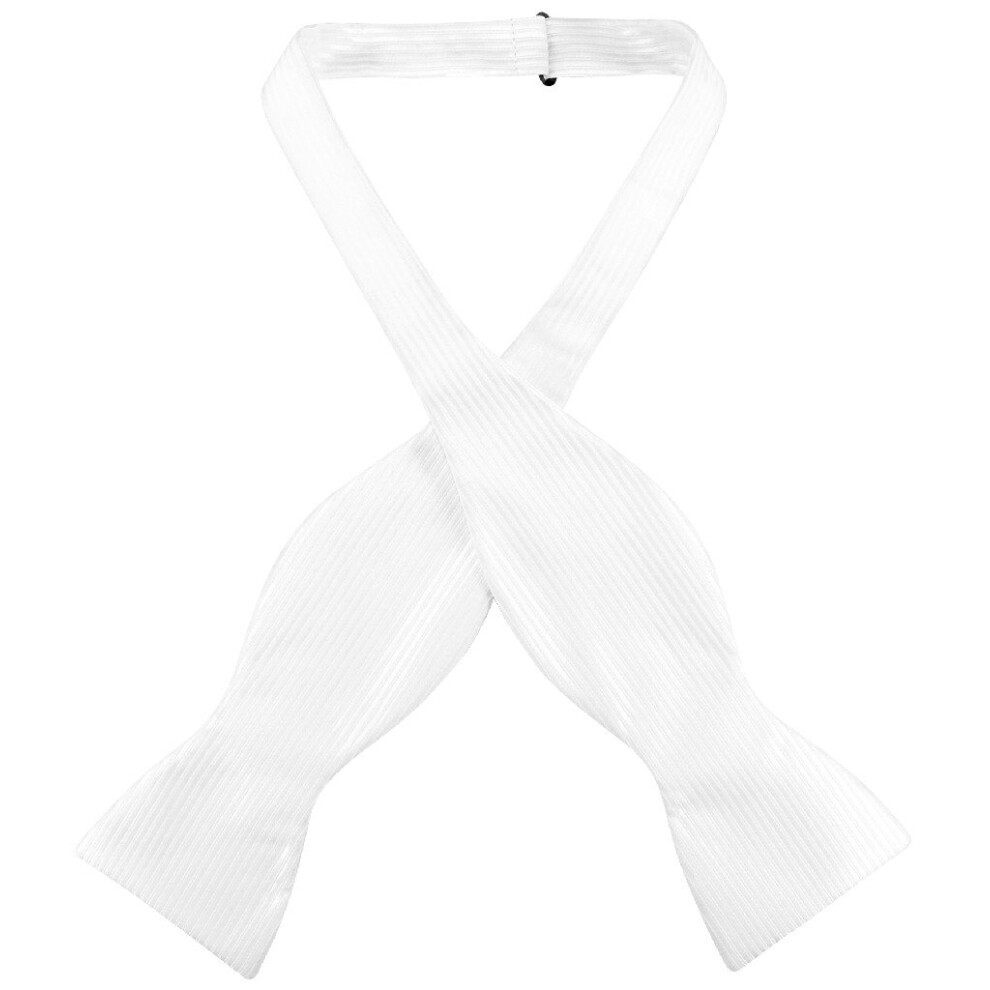 Antonio Ricci SELF TIE Bow Tie Solid WHITE Color Ribbed Pattern Men's BowTie