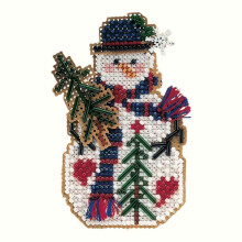 Pinho rvore neve encantador de mi angas contadas cross stitch natal ornament boneco de neve kit moinho colina 2001 charmers de neve mhsc28