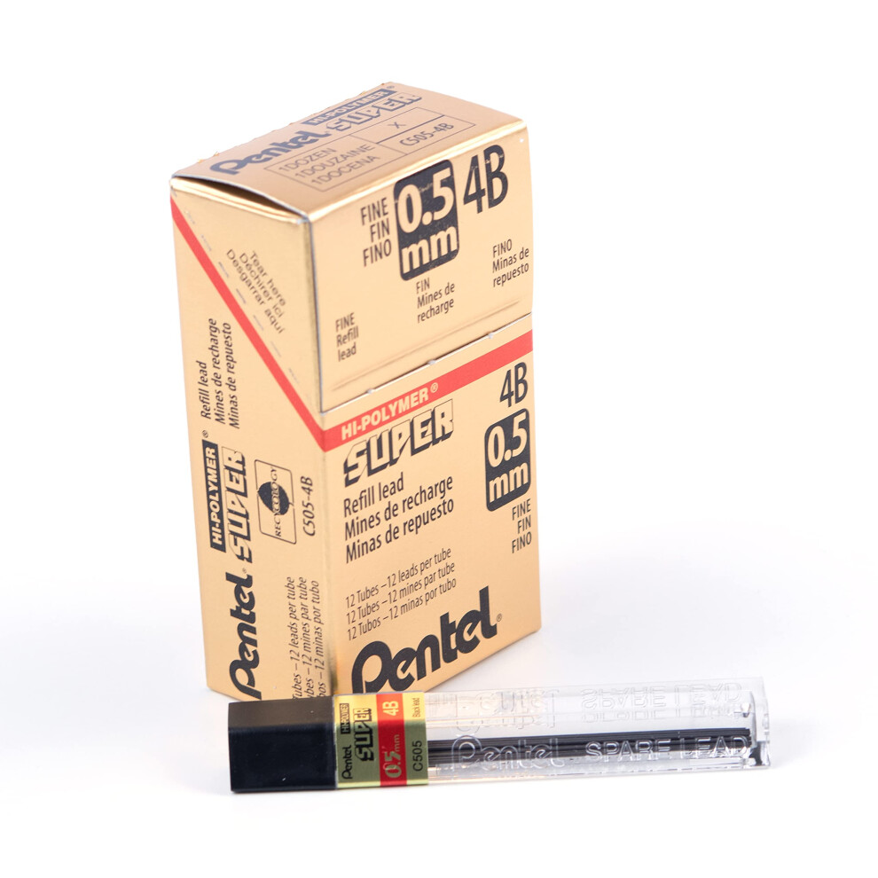Pentel Super Hi-Polymer Lead Refill 0.5Mm Fine 4B 144 Pieces Of Lead (C505-4B) Gray