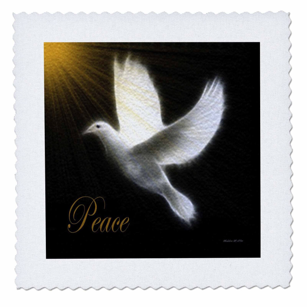 3dRose qs_6580_1 Colombe de la paix - Oiseau noir/blanc/dor    - Quilt carr    10 x 10 pouces