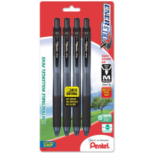 Pentel EnerGel-X einziehbarer Flssiggelstift, 0,7 mm mittlere Linie, Metallspitze, schwarz, 4er-Pack (BL107BP4A)