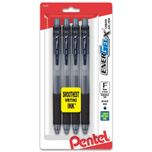 Pentel EnerGel-X intrekbare vloeibare gelpen met 0,5 mm fijne naaldpunt, zwarte inkt, verpakking van 4 (BLN105BP4A)