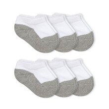 Calzini Jefferies per bambine, unisex, senza cuciture, sportivi, a mezza altezza, a taglio basso, confezione da 6, bianchi/grigi, 3-12 mesi, USA