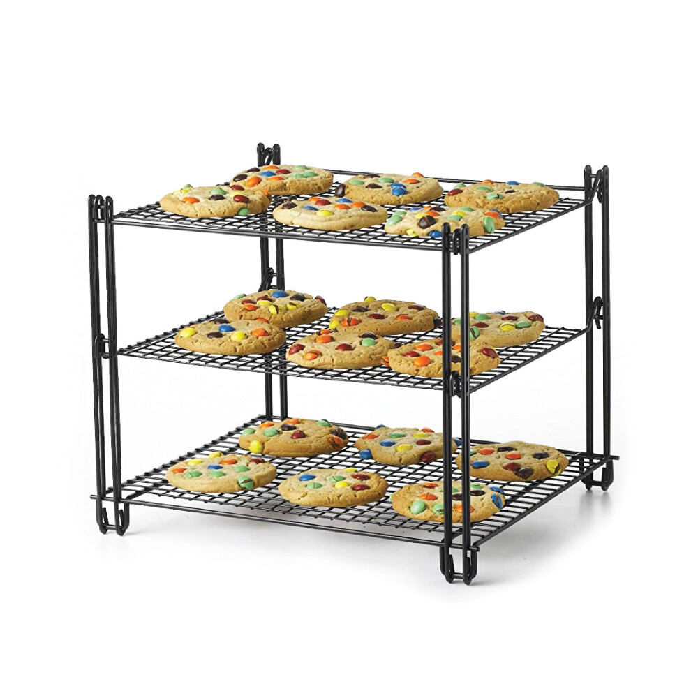 Nifty 3-Tier Cooling Rack - Non-Stick Coating  Wire Mesh Design  Dishwasher Safe  Collapsible Kitchen Countertop Organizer  Use for Baking Cookies  Ca