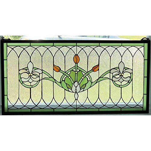 Tiffany Glasfenster-Transom-Panel Fleur De Lis 32" x 16"