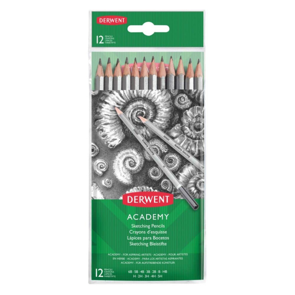 Derwent Academy Graphite Sketching Pencils, Set Of 12, Wallet, 6B-5H Degrees,