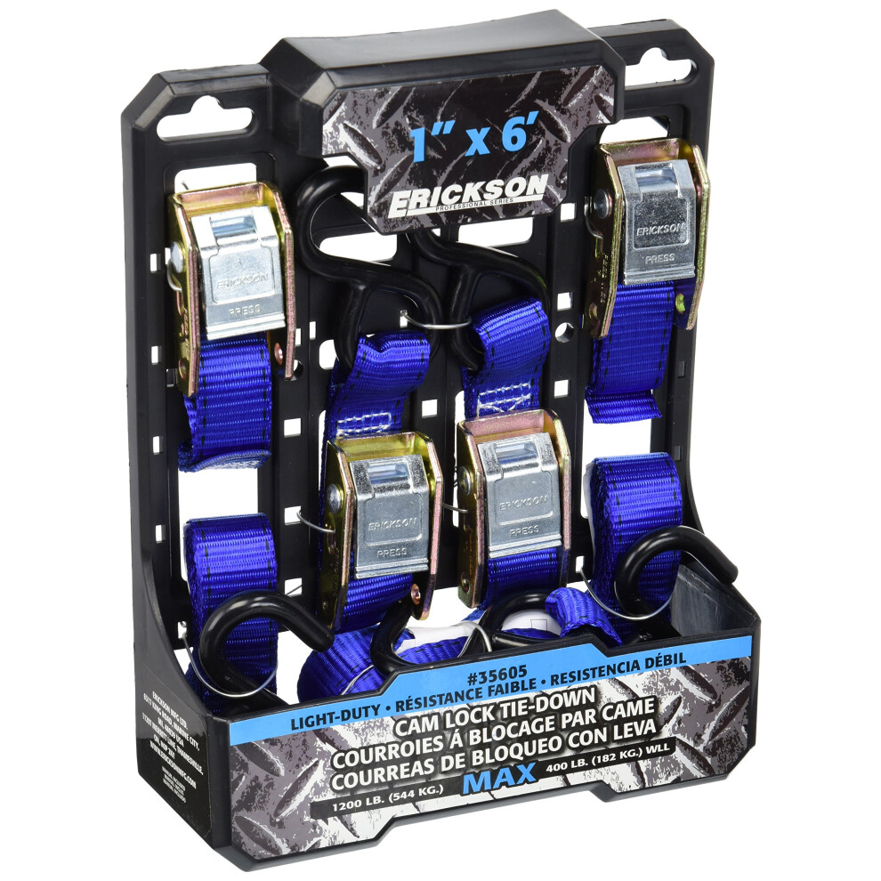 Erickson 35605 Light Duty Cam Lock Tie-Down Strap  4 Pack (1"""""""" x 6'  1200 lb Load Capacity)-image-OPC-PFMKVR6-NEW