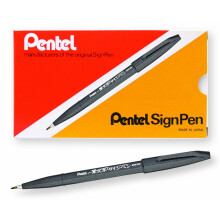 Pentel Arts Sign Pen Touch Fude Brush Tip Zwarte Inkt Doos van 12 (SES15-NA)