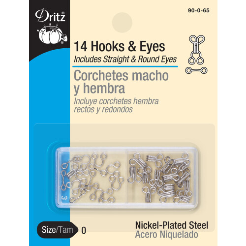 Dritz 90-0-65 Chiusure con gancio e occhiello Nichel Taglia 0 14 pezzi