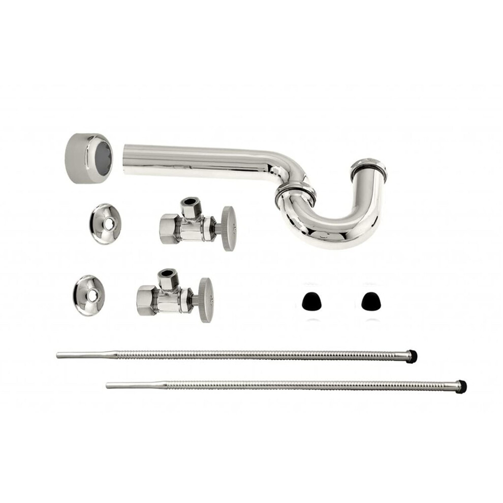Westbrass D1538l-05 Pedestal Sink Lavatory Supply Line Kit With P-Trap And Round Handle Angle Stops Polished Nickel 747028401326