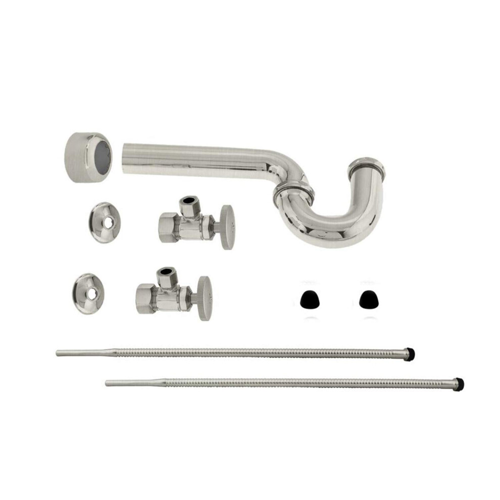 Westbrass D1538l-07 Pedestal Sink Lavatory Supply Line Kit With P-Trap And Round Handle Angle Stops Satin Nickel 074702840134