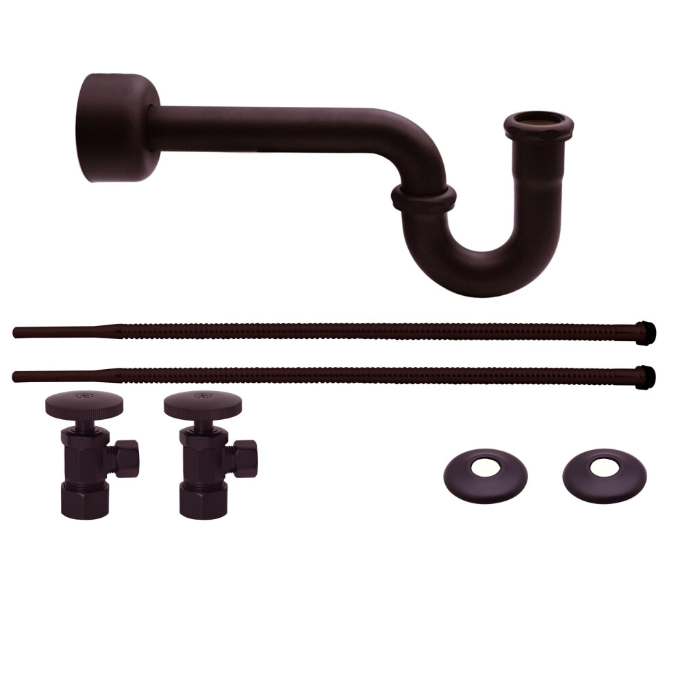 Westbrass D1538l-12 Pedestal Sink Lavatory Supply Line Kit With P-Trap And Round Handle Angle Stops Oil Rubbed Bronze 747028401401