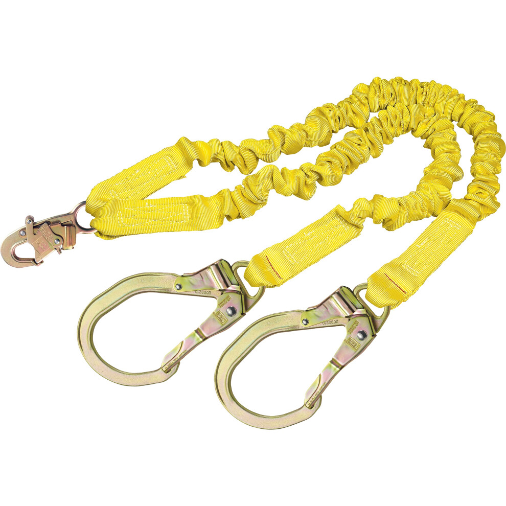 3M DBI-SALA Shockwave 2  1244412 6' Shock Absorbing Lanyard  Tubular Web  100% Tie Off w/ Steel Rebar Hooks On Leg Ends  Snap Hook On Other  Yellow