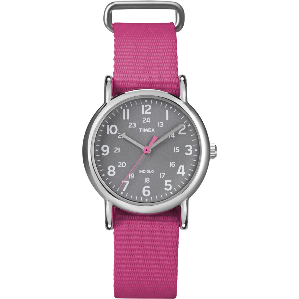 Timex Women's T2N834 Weekender Mid-Size Slip Thru Pink Nylon Strap Watch