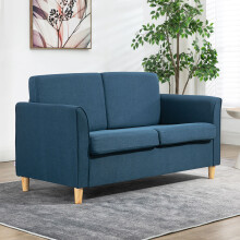 HOMCOM 2-Seater Blue Linen Upholstery Loveseat Sofa with Armrests - Compact Double Seat, 141cm, 833-653V71BU