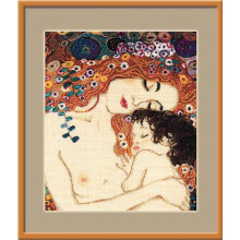 Riolis 916 - Amor maternal ap s a pintura de G. Klimt - Kit de ponto cruzado contado 12 """" x 14 """" 14 contagem branca anda 24 cores