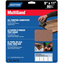 9"""" x 11"""" Norton 47740 MultiSand All Purpose Sanding Sheet 80-Grit Handy-Pack
