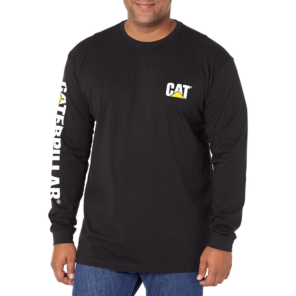 Caterpillar Men's Trademark Banner Long Sleeve Tee Shirts with Center Back Neck Wire Management Loop and CAT Logo  Black - Small