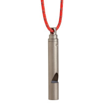 Vargo Titanium Emergency Whistle | 100+ decibels sans sifflet ultraleger .1 oz. (3 grammes) | Le coup de sifflet de survie avec une longe reflech