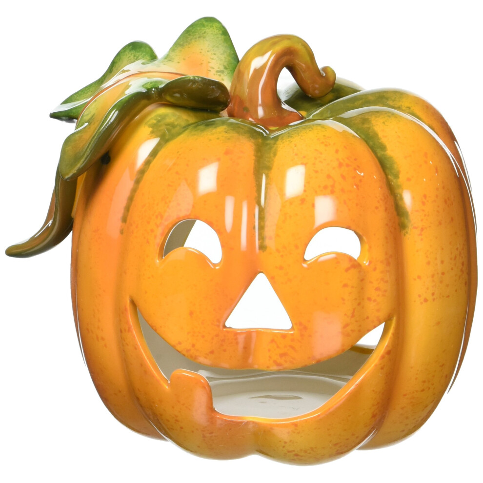 Photophore en porcelaine fine Cosmos 10362, forme citrouille, 11 cm, orange