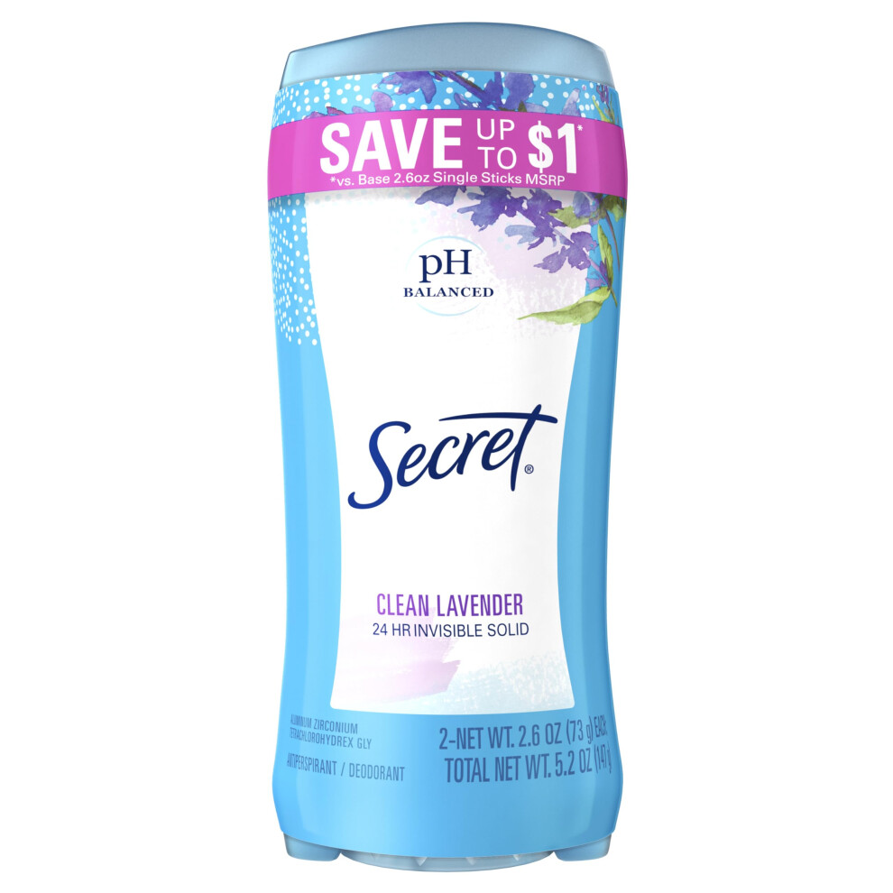 P Salaisuus Secret Invisible Solid Antiperspirant And Deodorant Clean Lavender Twin Pack 2.6 Oz Each