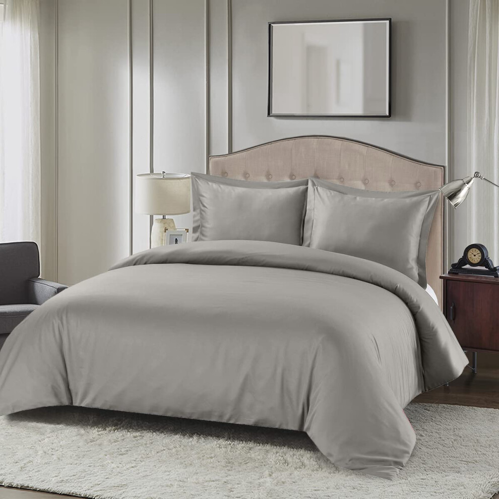 Housse de couette soyeuse et douce en viscose de bambou et coton m   lang   s, parure de lit 3 pi   ces pour lit king size/cal-king gris