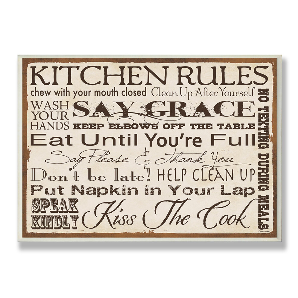 Stupell Home D?cor Kitchen Rules Plaque murale de cuisine typographique cr   me 10 x 0,5 x 15 Fi   rement fabriqu    aux    tats-Unis
