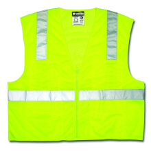 Kamizelka ostrzegawcza MCR Safety CL2LCM klasy 2 z siatki poliestrowej z 2-calowym srebrnym paskiem i zamkiem blyskawicznym Fluorescencyjny limonkowy