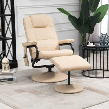 HOMCOM 700-037V71CW Massage Recliner Chair & Ottoman - 10-Point Vibration, 145 Recline, PU Leather, Beige, Remote, 360 Swivel