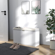 (White) HOMCOM Shoe Storage Bench with Cushion and Flip-Drawer