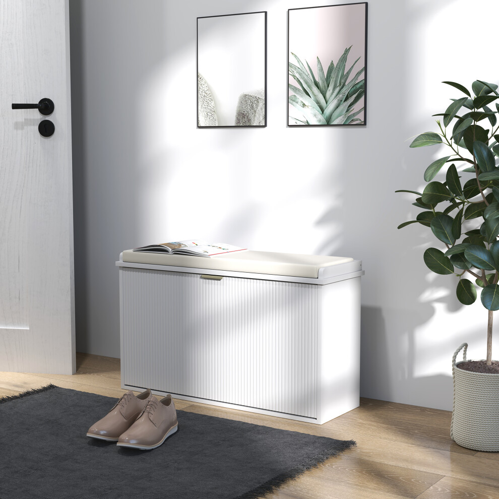 Homcom (White) Shoe Storage Bench With Cushion And Flip-Drawer White