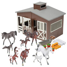 Constructive Playthings Deluxe Spielzeug Pferdestall Set mit 8 Pferden und Zubehör, BPA-frei, Geschenk für Weihnachten