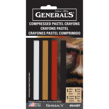 General Pencil Gecomprimeerde Pastelkrijtjes 4/Pkg-1 Wit/1 Sepia/1 Sanguine/1 Zwart