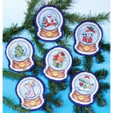 Kit de d   corations au point de croix Design Works Crafts Snow Globes (lot de 6) 8 1/2"""""""" x 11"""""""" Or blanc