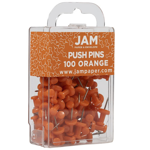 JAM PAPIR Farverige Push Pins - Orange Pushpins - 100/Pak 1